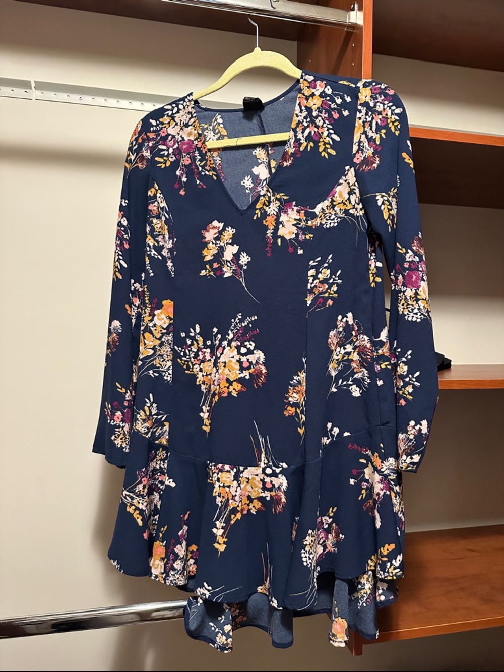 free press Navy Floral Scoop Neck Top with Pink Accent